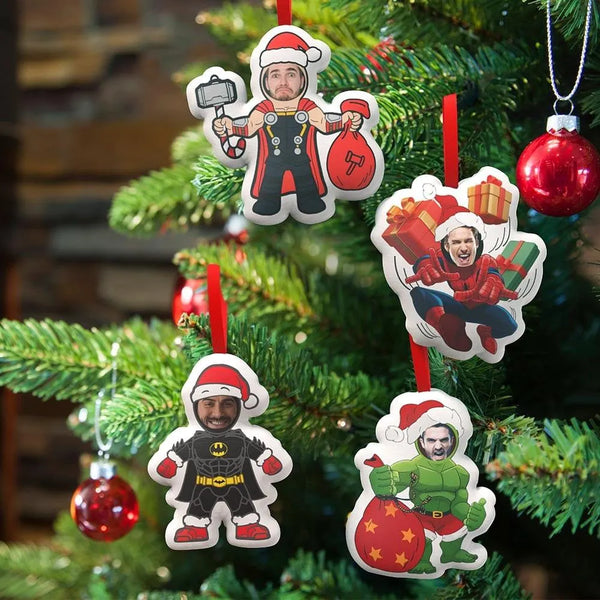 Custom Superhero Decorations: Personalized Face Christmas Ornaments Set - themiraclebrands.com