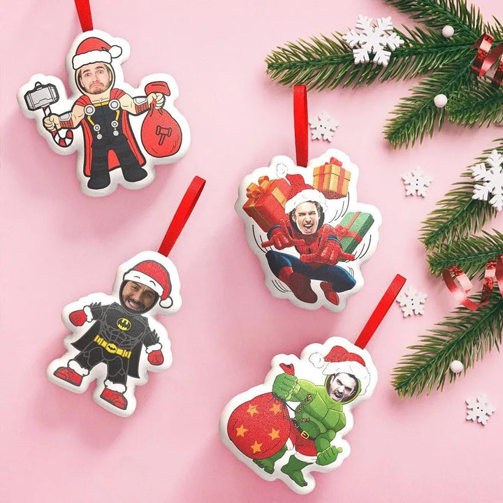 Custom Superhero Decorations: Personalized Face Christmas Ornaments Set - themiraclebrands.com