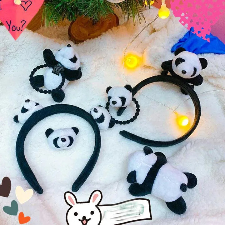 Cute Fat Pierced Panda Headband - Korean Style Plush Panda Doll Brooch - themiraclebrands.com