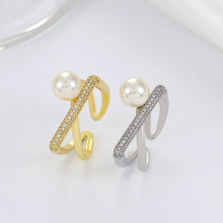 legant Baroque Pearl Ring | 18k Gold Plated CZ Cross Twist Rings - themiraclebrands.com