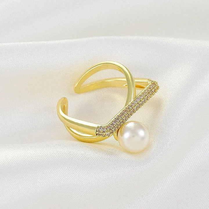 legant Baroque Pearl Ring | 18k Gold Plated CZ Cross Twist Rings - themiraclebrands.com