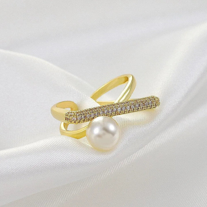 legant Baroque Pearl Ring | 18k Gold Plated CZ Cross Twist Rings - themiraclebrands.com