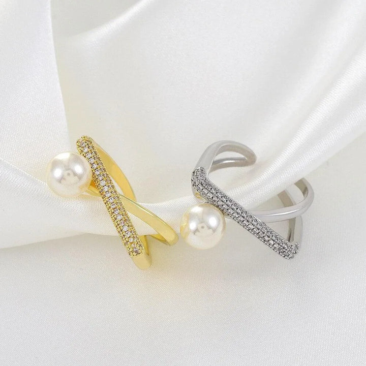 legant Baroque Pearl Ring | 18k Gold Plated CZ Cross Twist Rings - themiraclebrands.com