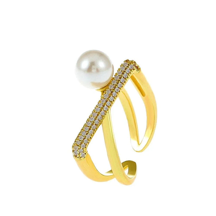 legant Baroque Pearl Ring | 18k Gold Plated CZ Cross Twist Rings - themiraclebrands.com