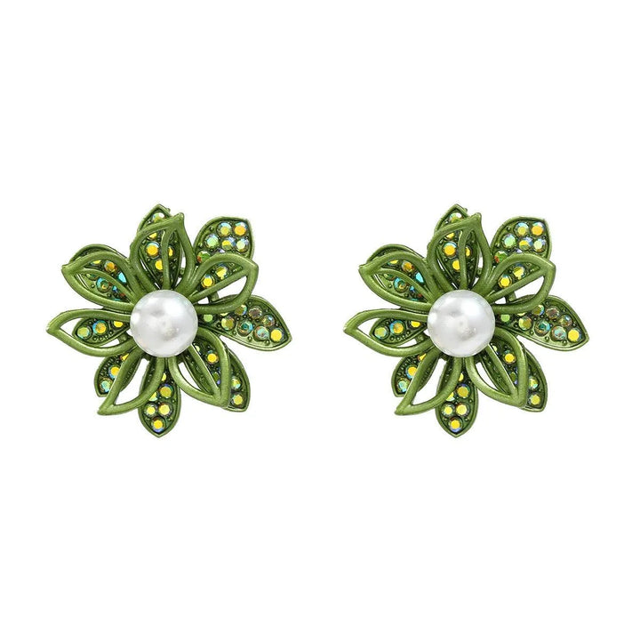 Floral Diamond and Pearl Earrings - themiraclebrands.com