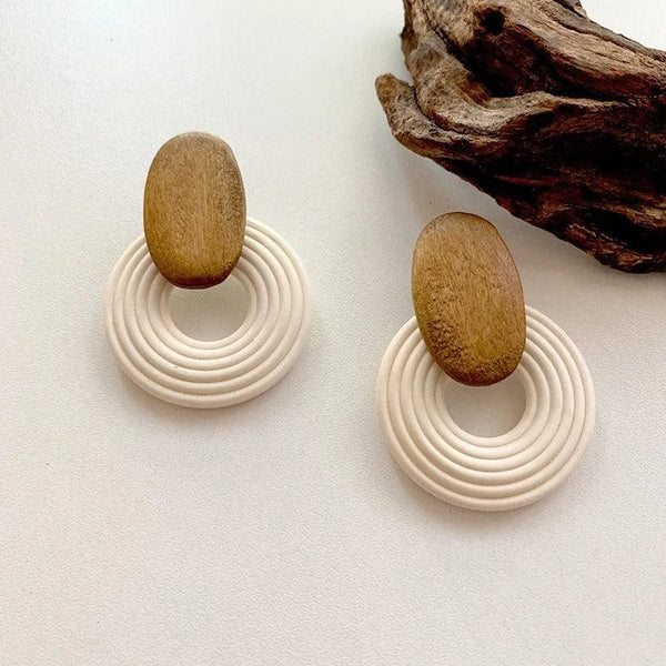 Geometric Circle Spiral Wooden Earrings for Women - themiraclebrands.store