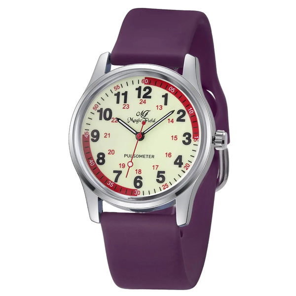 ManChDa Nurse Watch – Waterproof, Luminous Dial, 24-Hour – Purple
