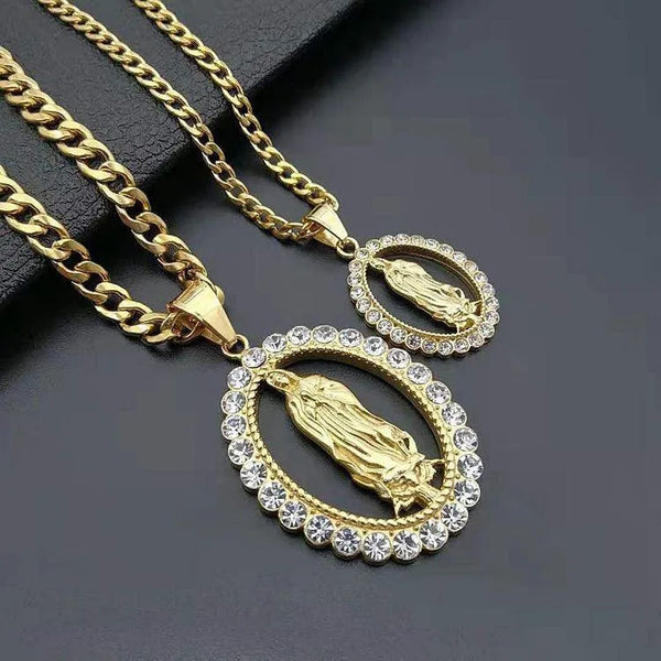 Gold-Plated Diamond Virgin Mary Pendant - themiraclebrands.com