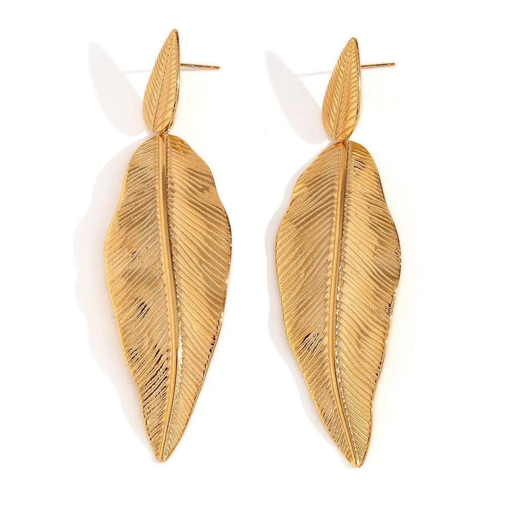 Gold Spliced Feather Leaf Earrings - themiraclebrands.store