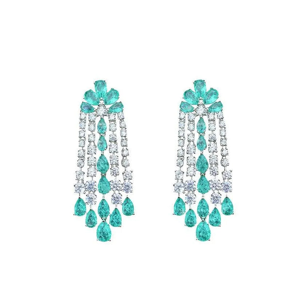 Green Diamond Flower Tassel Earrings - themiraclebrands.store