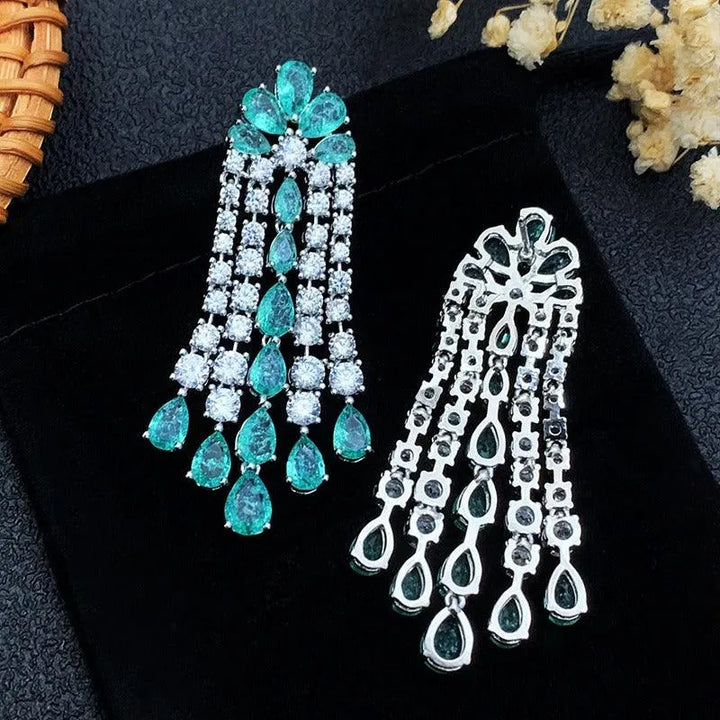 Green Diamond Flower Tassel Earrings - themiraclebrands.store