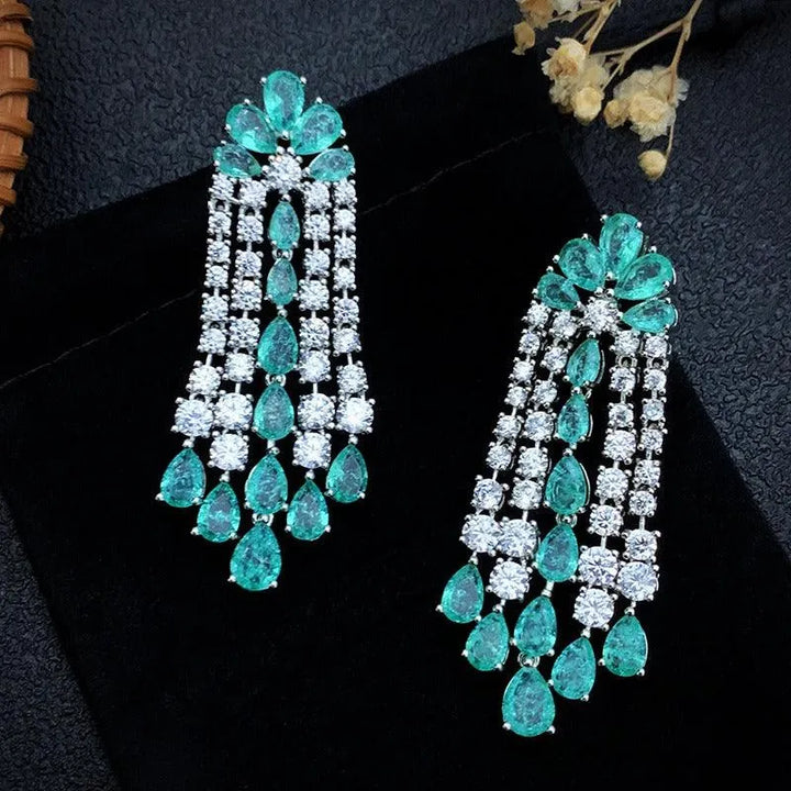 Green Diamond Flower Tassel Earrings - themiraclebrands.store