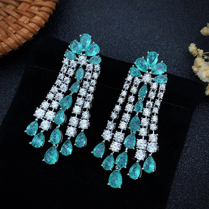 Green Diamond Flower Tassel Earrings - themiraclebrands.store