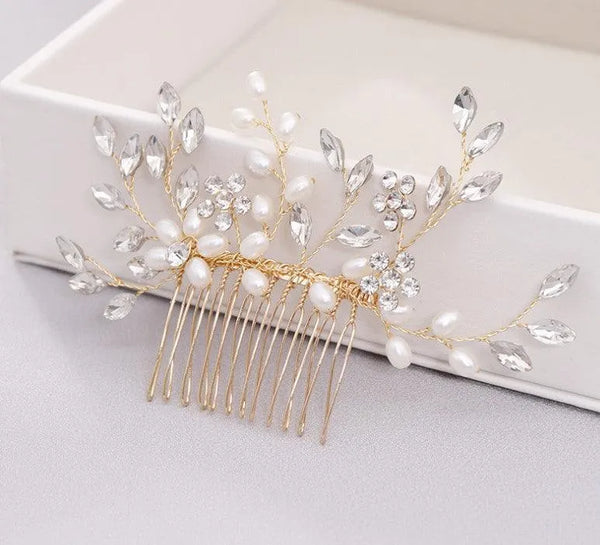 Hand-Woven Crystal and Pearl Hair Comb Headdress - Elegant Hair Accessories - themiraclebrands.com