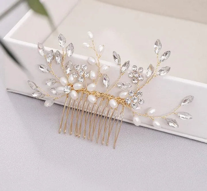 Hand-Woven Crystal and Pearl Hair Comb Headdress - Elegant Hair Accessories - themiraclebrands.com