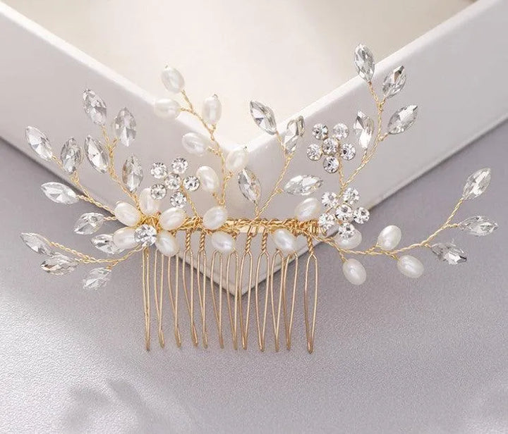 Hand-Woven Crystal and Pearl Hair Comb Headdress - Elegant Hair Accessories - themiraclebrands.com