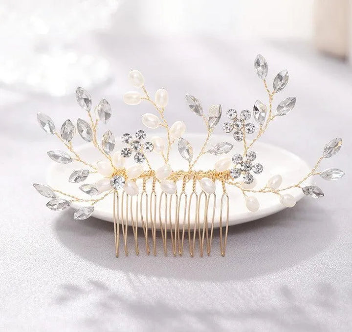 Hand-Woven Crystal and Pearl Hair Comb Headdress - Elegant Hair Accessories - themiraclebrands.com