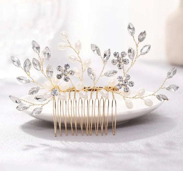 Hand-Woven Crystal and Pearl Hair Comb Headdress - Elegant Hair Accessories - themiraclebrands.com