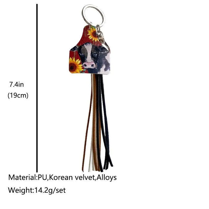 Handcrafted Western Farm Style Leather Keychain with Cow, Horse, and Deer Brand Leather Tassels - themiraclebrands.com