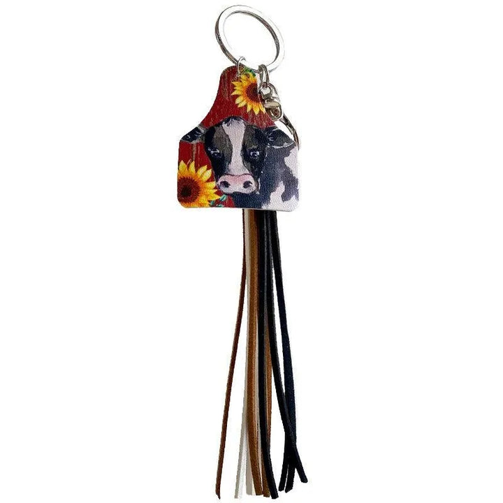 Handcrafted Western Farm Style Leather Keychain with Cow, Horse, and Deer Brand Leather Tassels - themiraclebrands.com