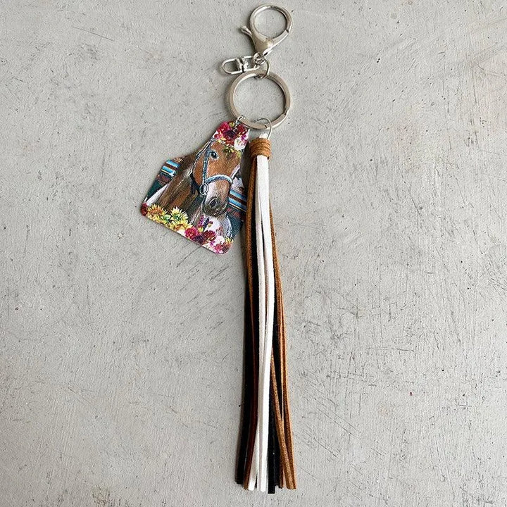 Handcrafted Western Farm Style Leather Keychain with Cow, Horse, and Deer Brand Leather Tassels - themiraclebrands.com