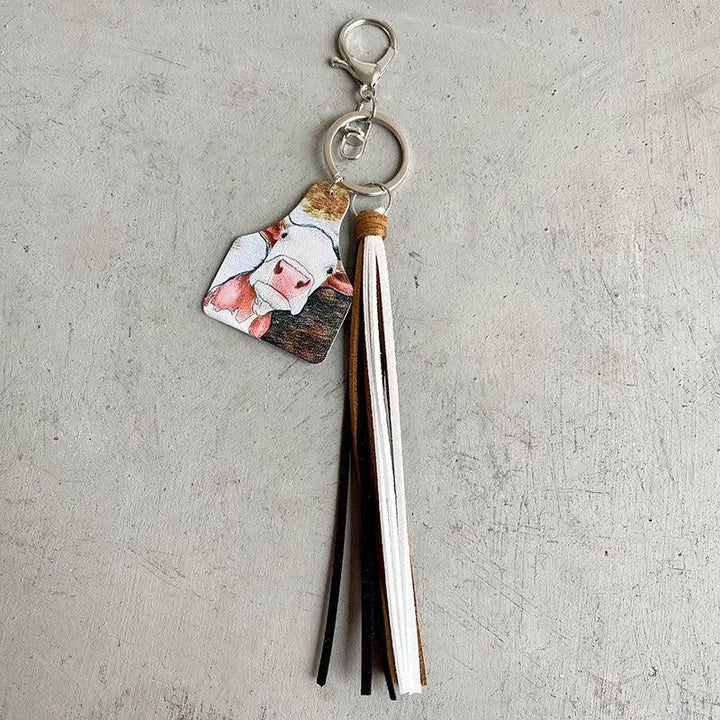 Handcrafted Western Farm Style Leather Keychain with Cow, Horse, and Deer Brand Leather Tassels - themiraclebrands.com