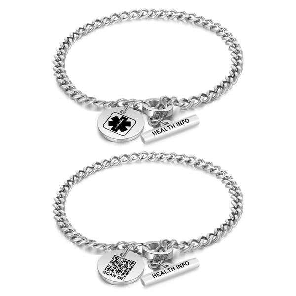 SafeMedi Sterling Silver QR Code Medical ID Bracelet
