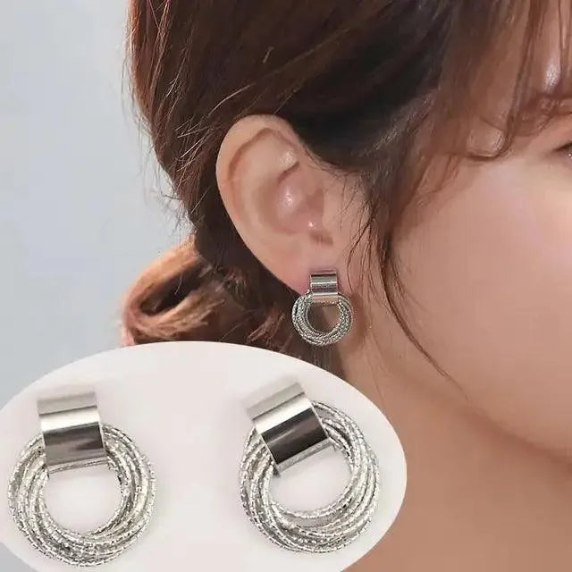 Korean Silver Oval Hoop Earrings - themiraclebrands.store