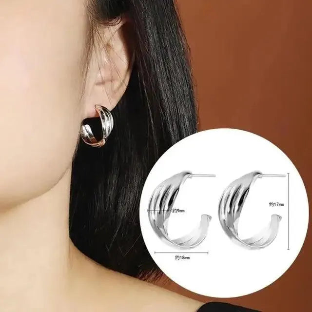 Korean Silver Oval Hoop Earrings - themiraclebrands.store