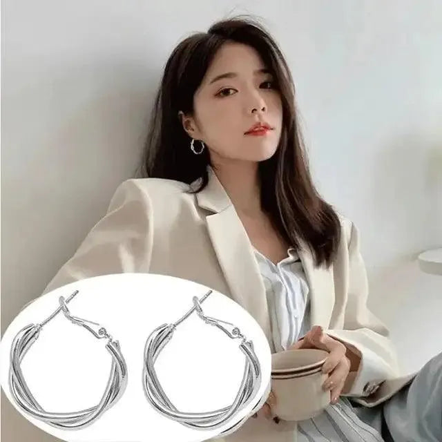 Korean Silver Oval Hoop Earrings - themiraclebrands.store