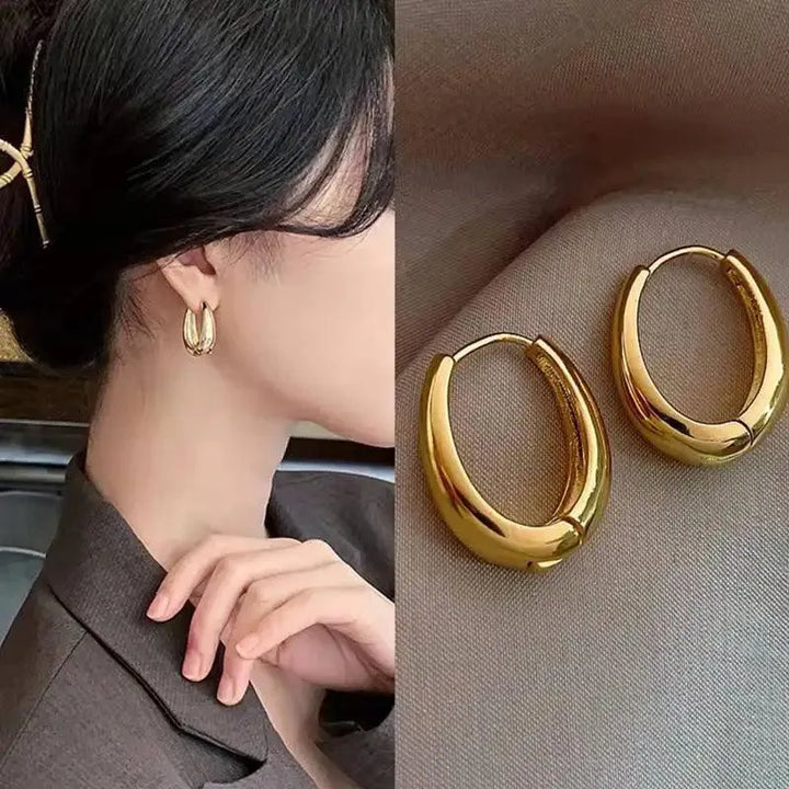 Korean Silver Oval Hoop Earrings - themiraclebrands.store