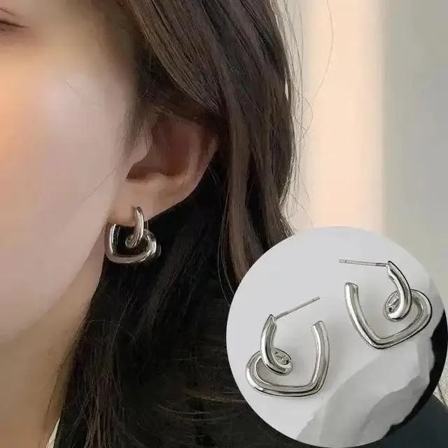 Korean Silver Oval Hoop Earrings - themiraclebrands.store