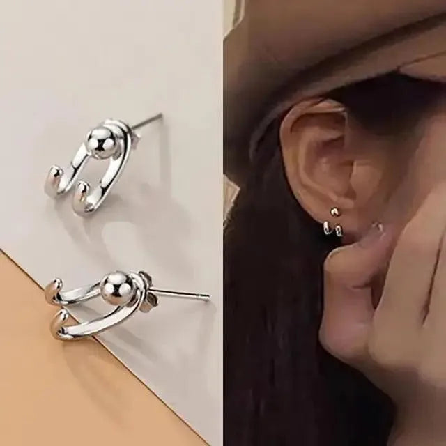 Korean Silver Oval Hoop Earrings - themiraclebrands.store