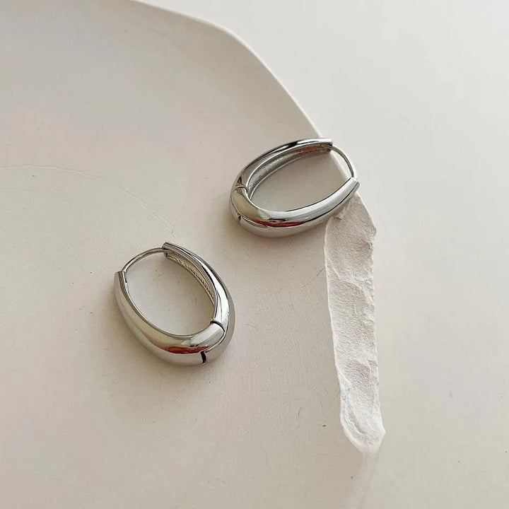 Korean Silver Oval Hoop Earrings - themiraclebrands.store