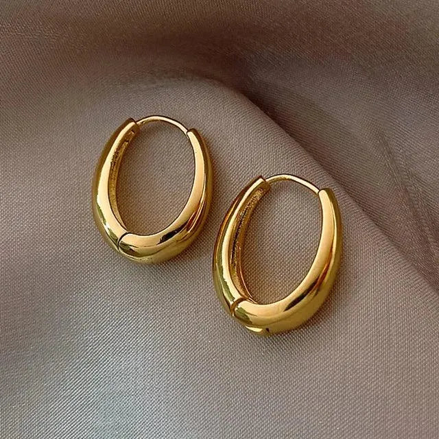 Korean Silver Oval Hoop Earrings - themiraclebrands.store