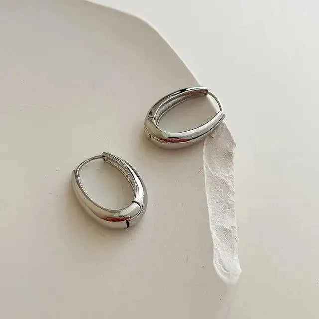 Korean Silver Oval Hoop Earrings - themiraclebrands.store