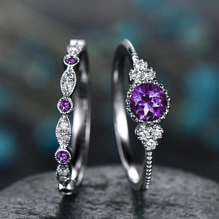 Luxury Green Blue Stone Crystal Rings Set | Silver Wedding Engagement Jewelry - themiraclebrands.com