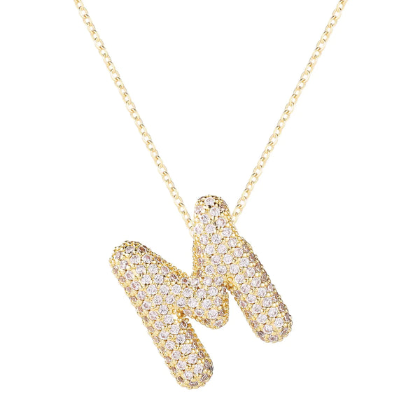 Gold Bubble Letter Crystal Necklace