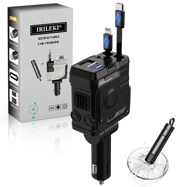 IRILEKI Ultimate Car Charger 4 in 1 with Window Breaker - Black