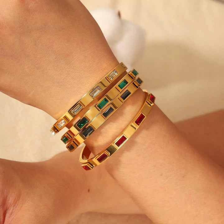 Stainless Steel Geometric Zircon Bracelet - Retro Fashion Accessory - themiraclebrands.com