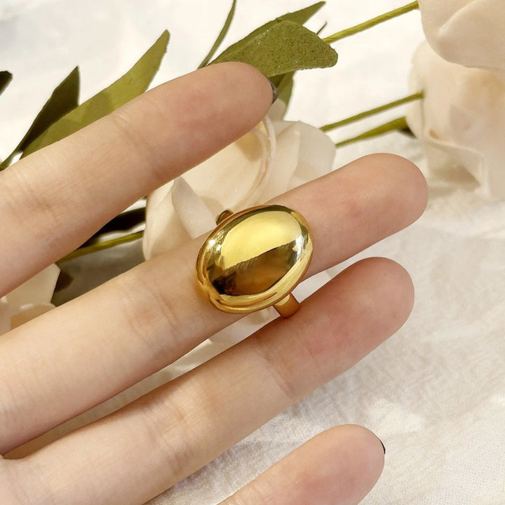 Stainless Steel Gold Plated Oval Dome Ring | Minimalist Statement Rings - themiraclebrands.com