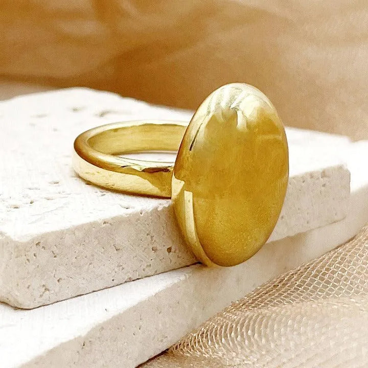 Stainless Steel Gold Plated Oval Dome Ring | Minimalist Statement Rings - themiraclebrands.com