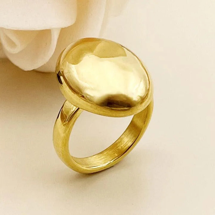 Stainless Steel Gold Plated Oval Dome Ring | Minimalist Statement Rings - themiraclebrands.com