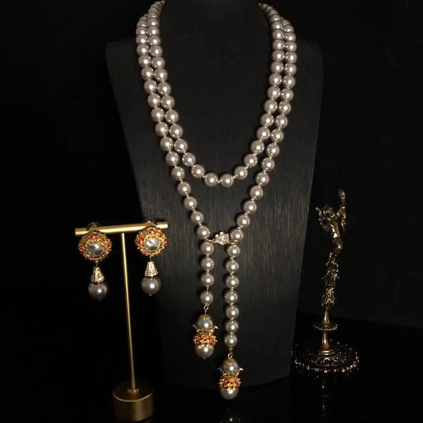 Super Long Layered Glass Pearl Necklace - themiraclebrands.com