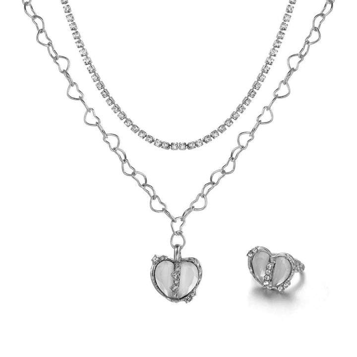 Sweet & Cool Y2K Split Love Ring Necklace Set for Women - themiraclebrands.com