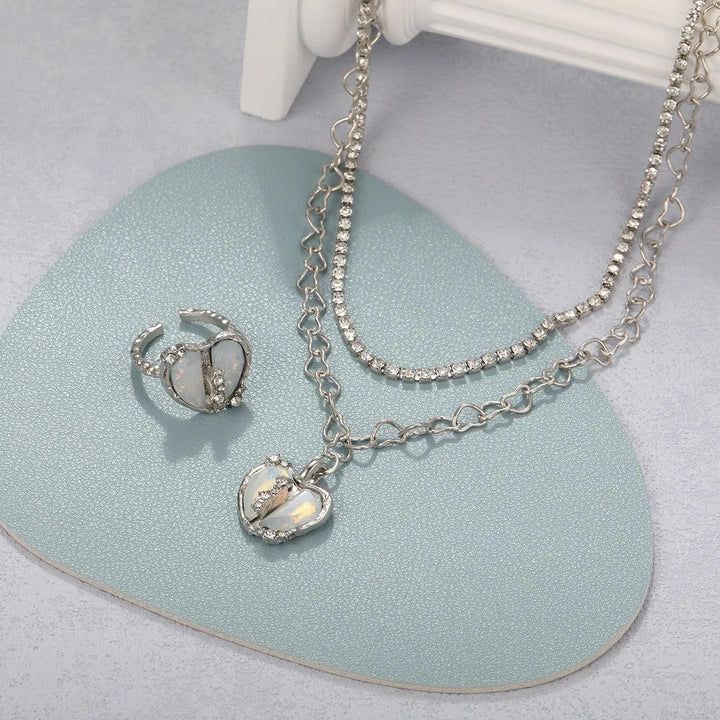 Sweet & Cool Y2K Split Love Ring Necklace Set for Women - themiraclebrands.com