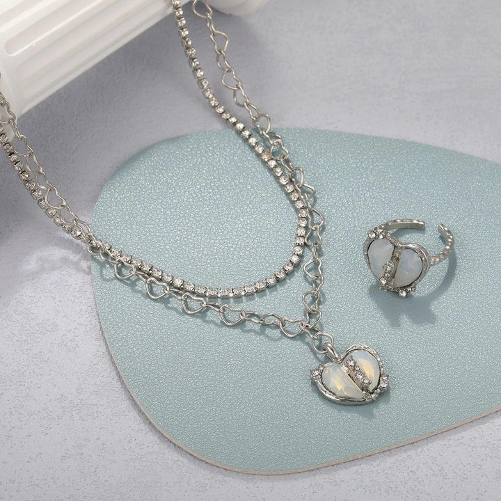 Sweet & Cool Y2K Split Love Ring Necklace Set for Women - themiraclebrands.com