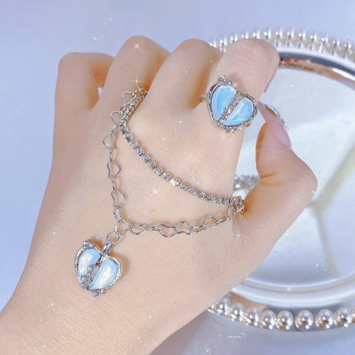 Sweet & Cool Y2K Split Love Ring Necklace Set for Women - themiraclebrands.com