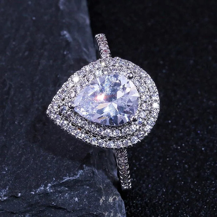 Sparkly Pear-shaped Water Drop CZ Wedding Rings | Silver Engagement Rings - themiraclebrands.com