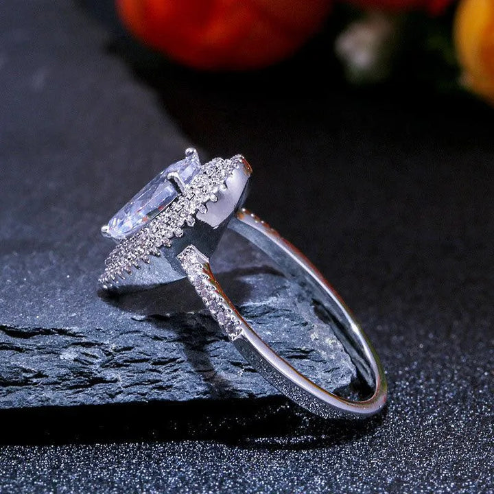 Sparkly Pear-shaped Water Drop CZ Wedding Rings | Silver Engagement Rings - themiraclebrands.com